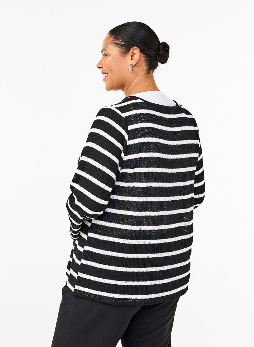 Cardigan with ties, Black White stripe, Model image number 1