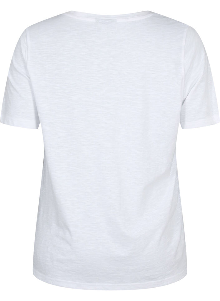 Short sleeve basic t-shirt with v-neck, White, Packshot image number 1