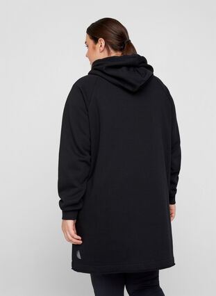 Sweat dress with hood and pocket, Black, Model image number 1