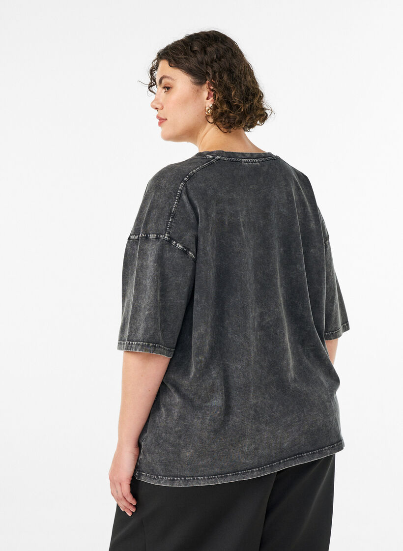 Oversized T-shirt in organic cotton with a college print, Black, Model image number 2