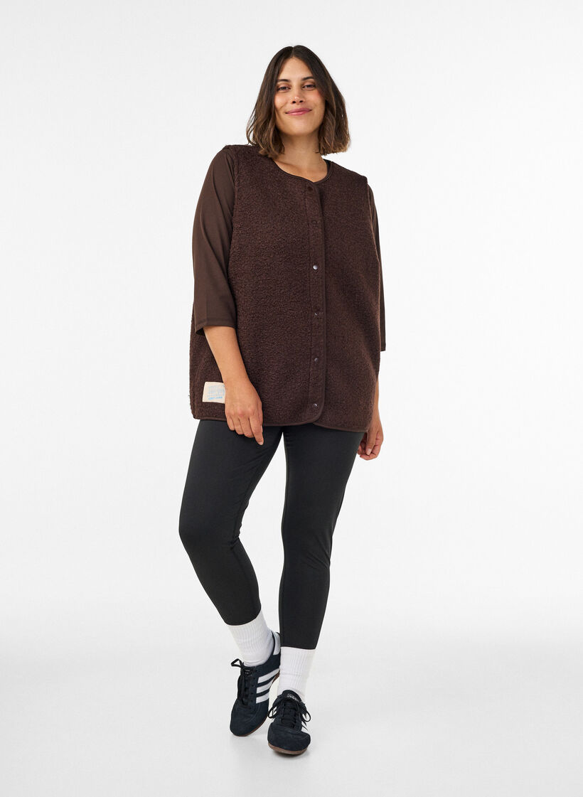 Fleece vest with press buttons and side pockets, Brown, Model image number 1