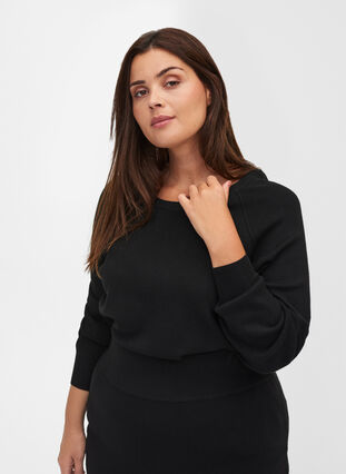Knitted blouse with rounded neckline, Black, Model image number 0