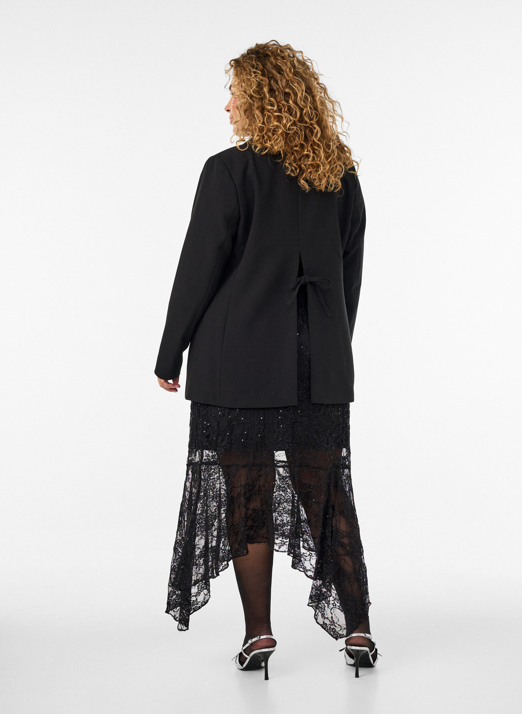 ZizzifashionLace midi skirt with sequins, Black, Model image number 2