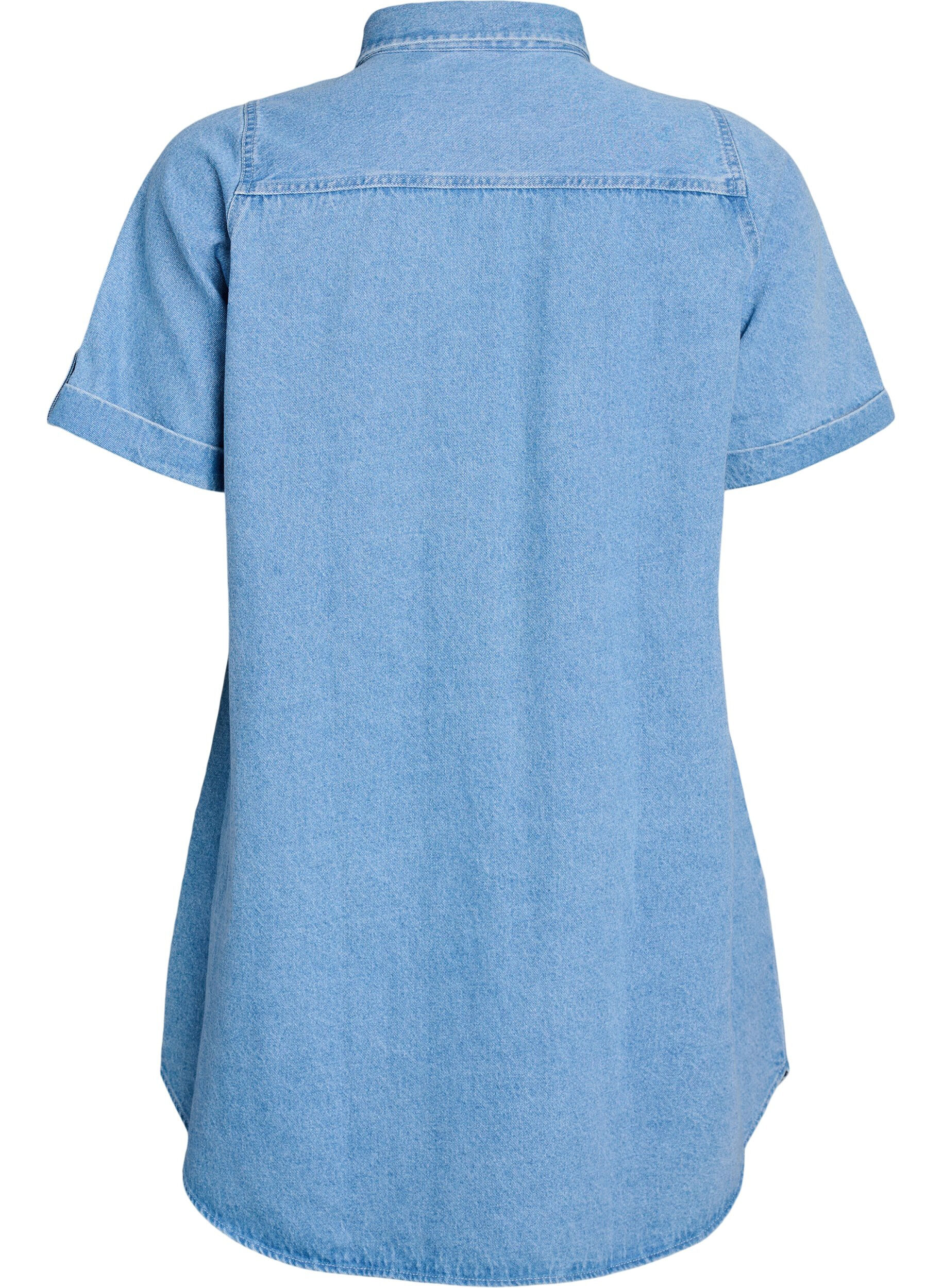 Zizzifashion Denim dress with short sleeves and buttons, Light Blue, Packshot image number 1