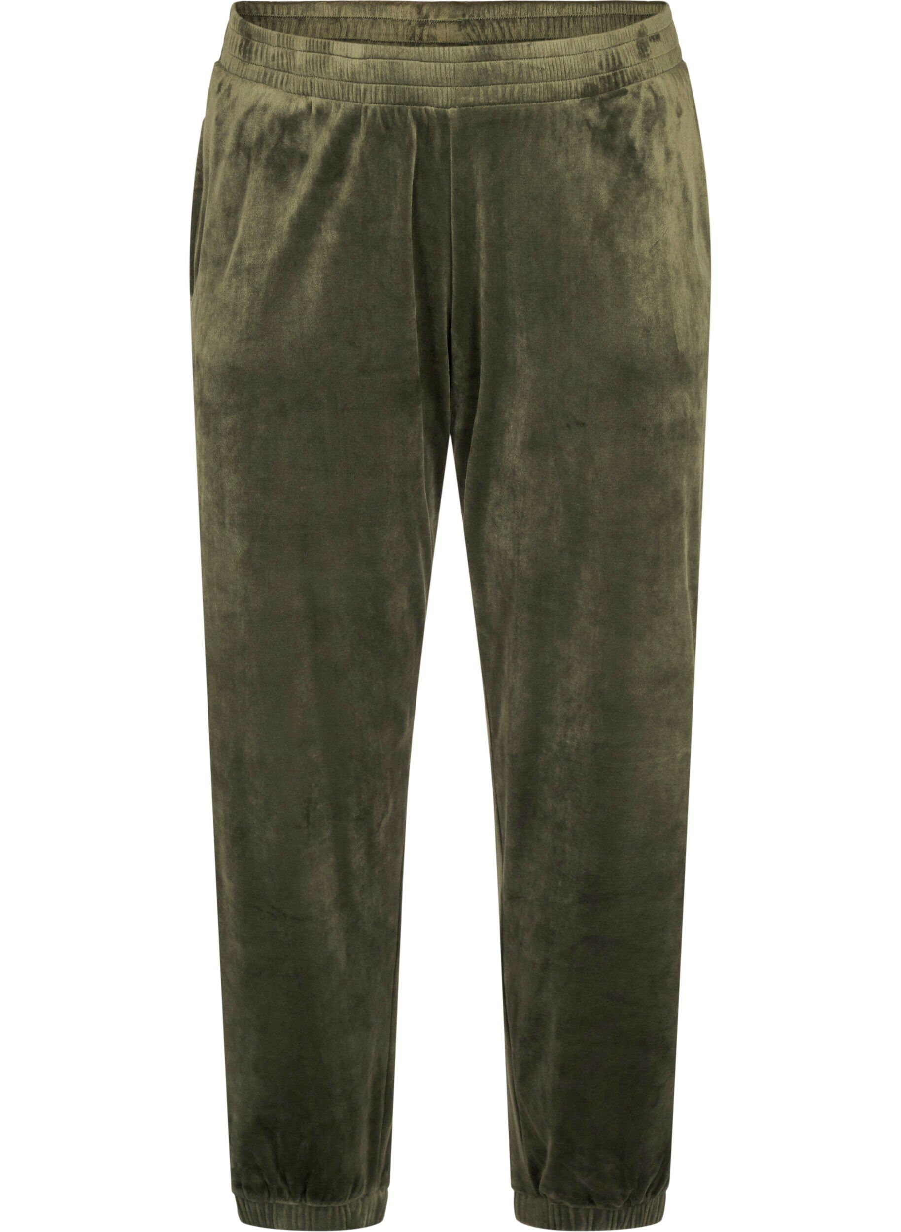 Zizzifashion Loose velvet trousers, Green, Packshot image number 0