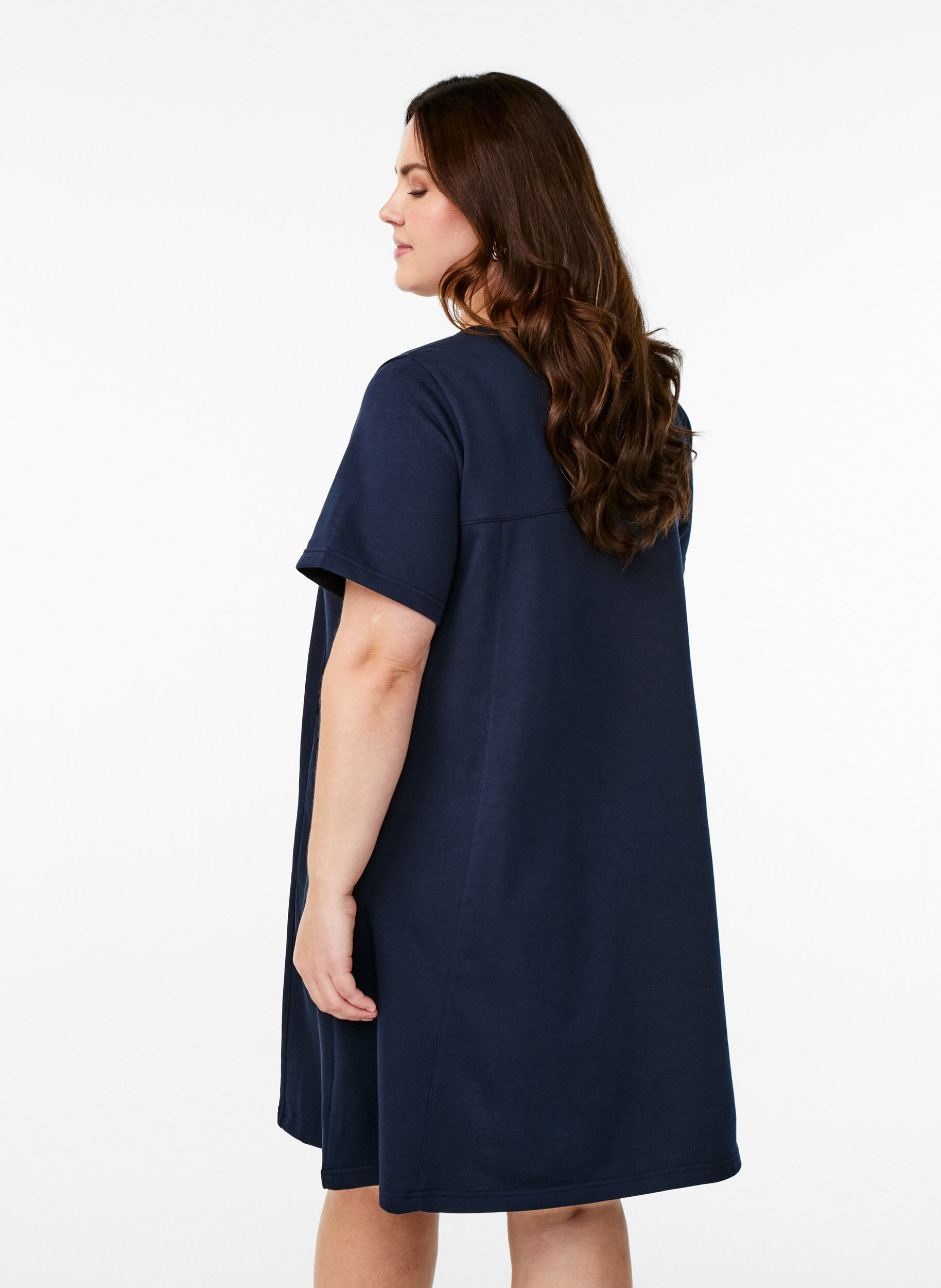 Zizzifashion Jersey dress with short sleeves and pockets, Blue, Model image number 2