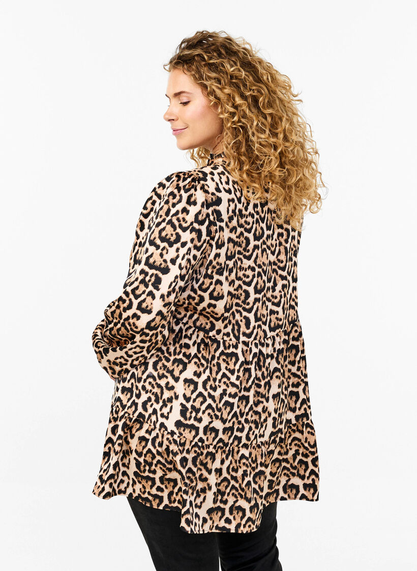 Tunic with leopard print and long sleeves, Leo AOP, Model image number 1