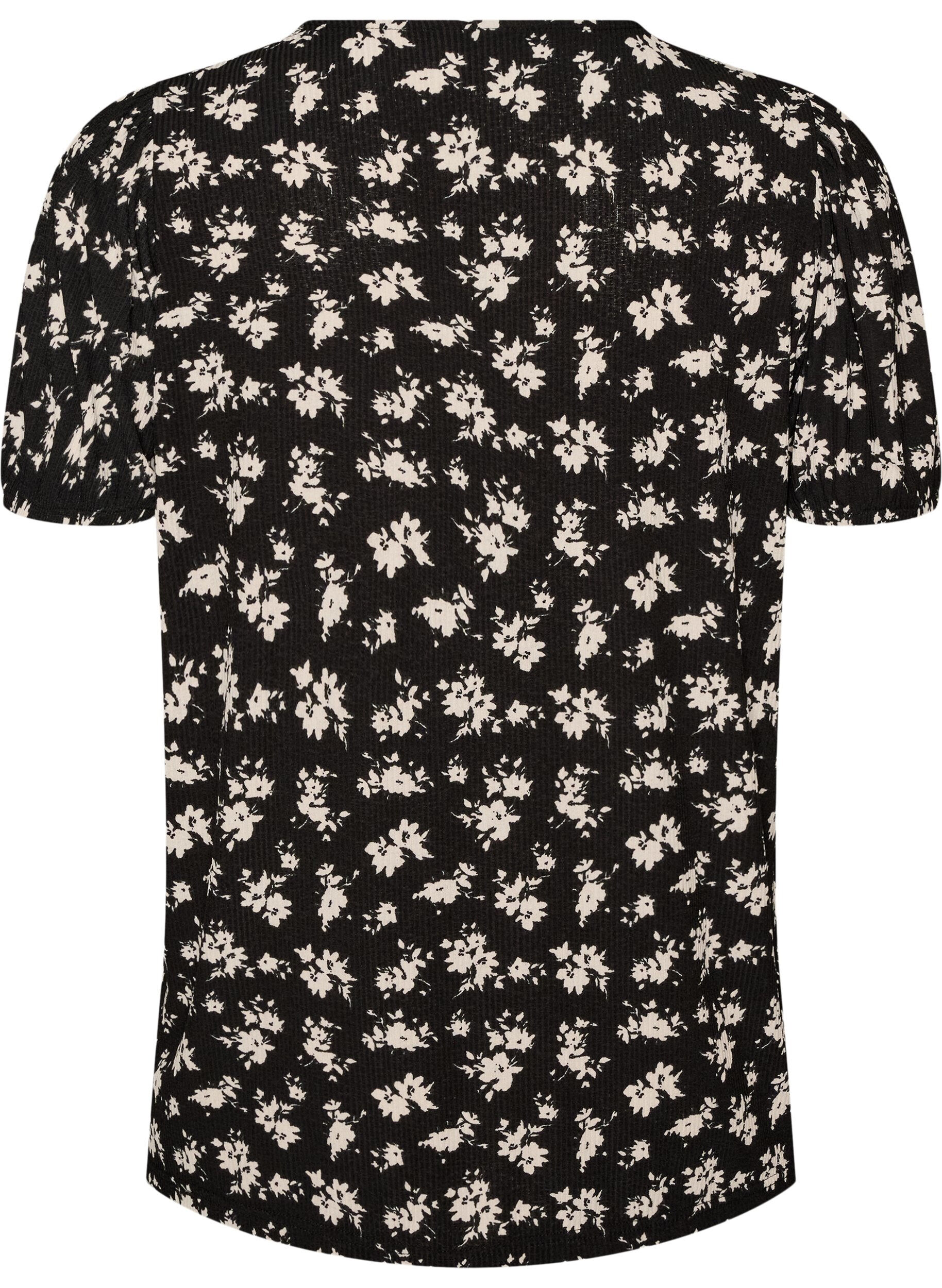 ZizzifashionBlouse with short sleeves and floral print, Black, Packshot image number 1