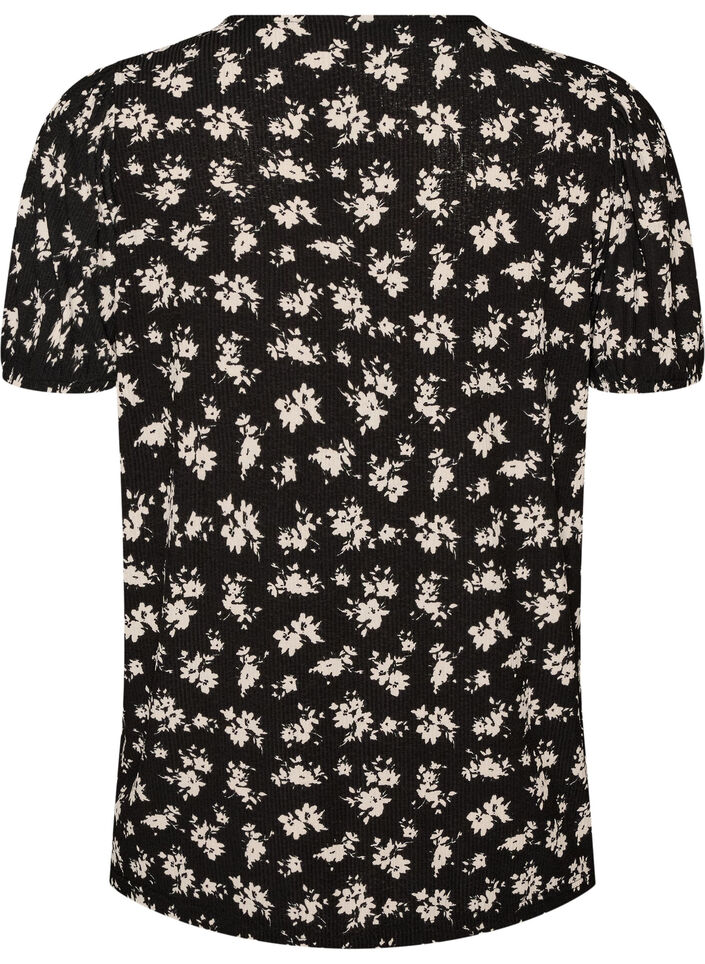 Blouse with short sleeves and floral print, Black, Packshot image number 1