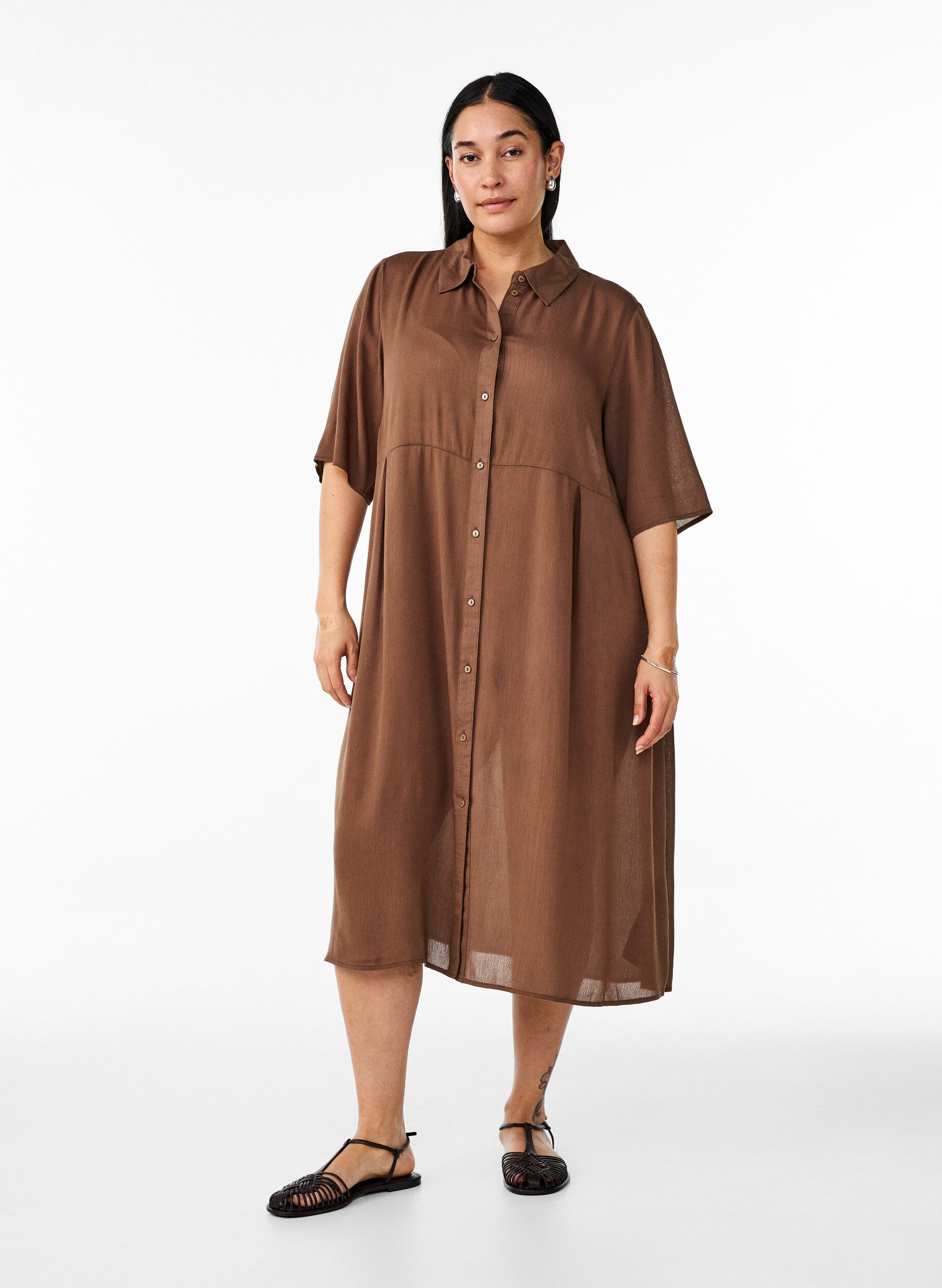 Zizzifashion Midi shirt dress with short sleeves, Green, Model image number 1