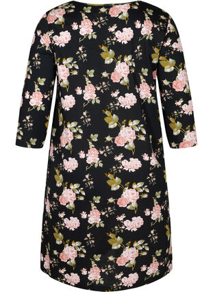 Floral cotton night dress, Black W. Flower , Packshot image number 1