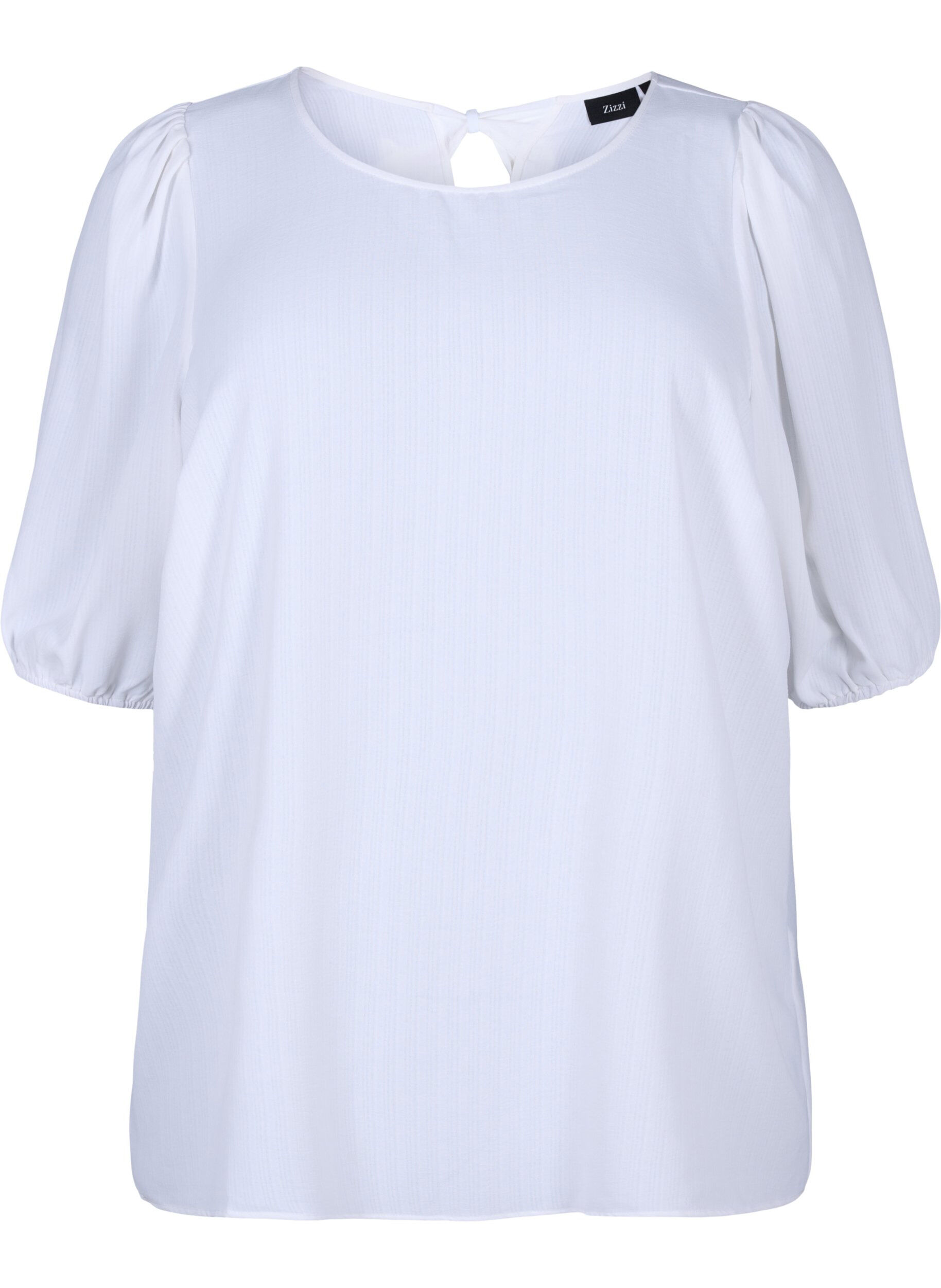 Zizzifashion Short-sleeved blouse with a bow at the back, Bright White, Packshot image number 0