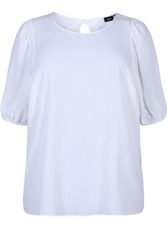 Short-sleeved blouse with a bow at the back, Bright White, Packshot image number 0