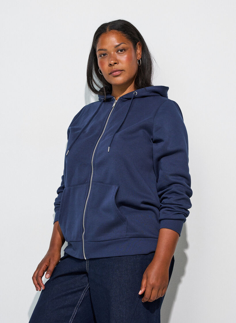 Hooded sweatshirt with a zip and pockets, Blue, Model image number 0