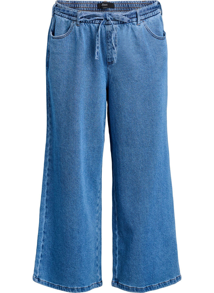 Loose-fit jeans with an elasticated waistband and a drawstring, Blue, Packshot
