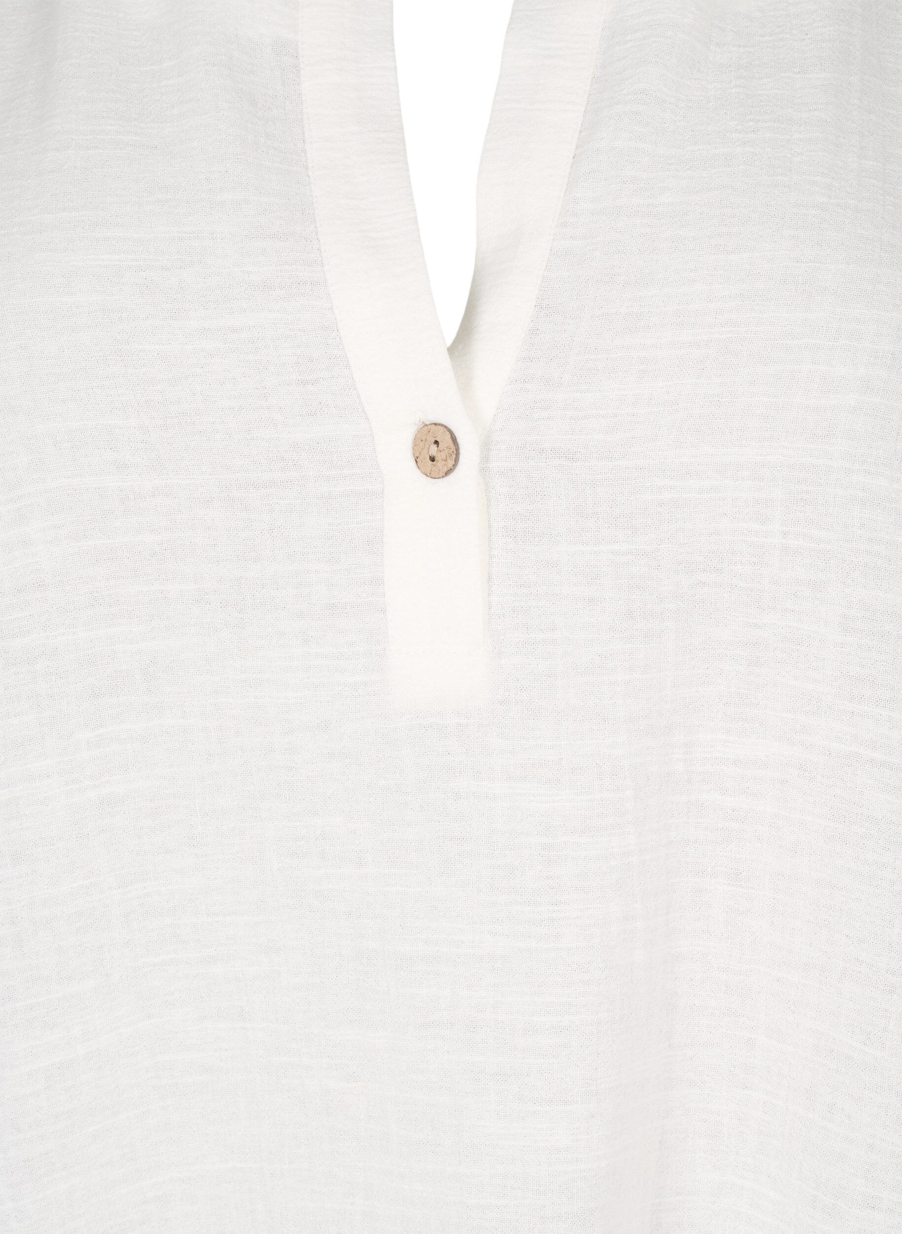 Zizzifashion 3/4 sleeve cotton blend tunic with linen, Off-White, Packshot image number 2