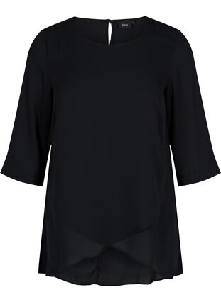 Blouse with 3/4-length sleeves and asymmetric hem, Black, Packshot image number 0