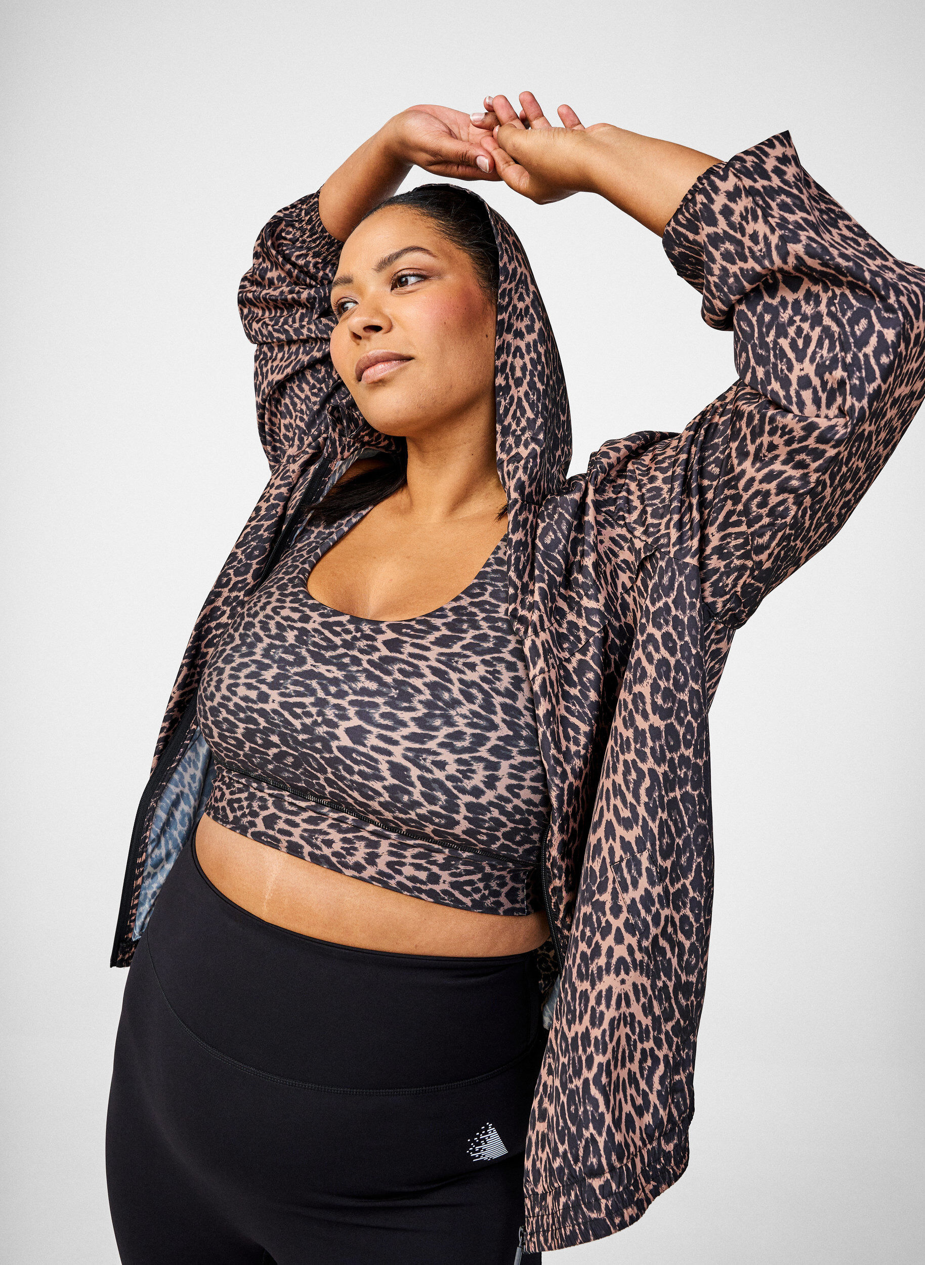 Zizzifashion Racerback sports bra with leopard print, Brown, Image image number 0