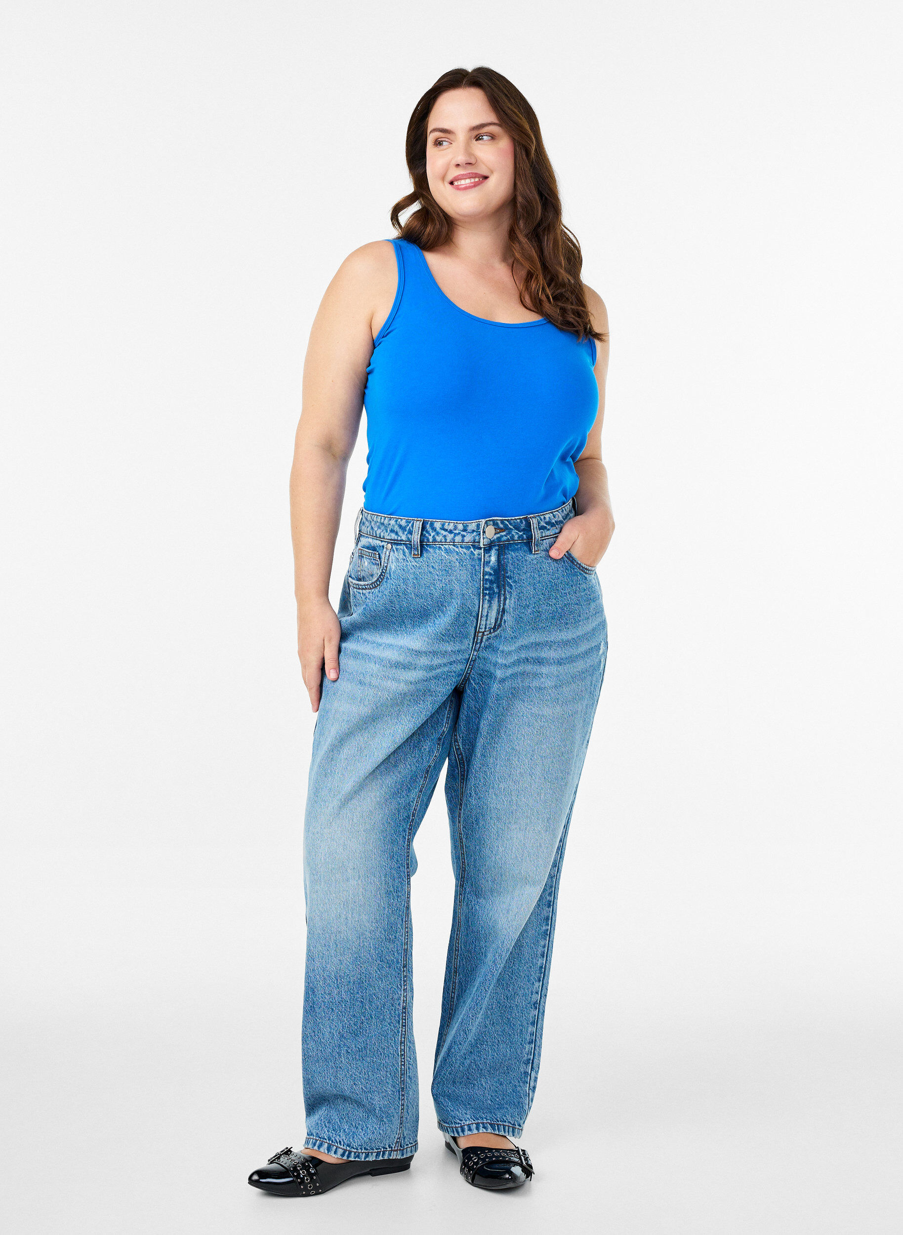 ZizzifashionSolid color basic top in cotton, Blue, Model image number 1