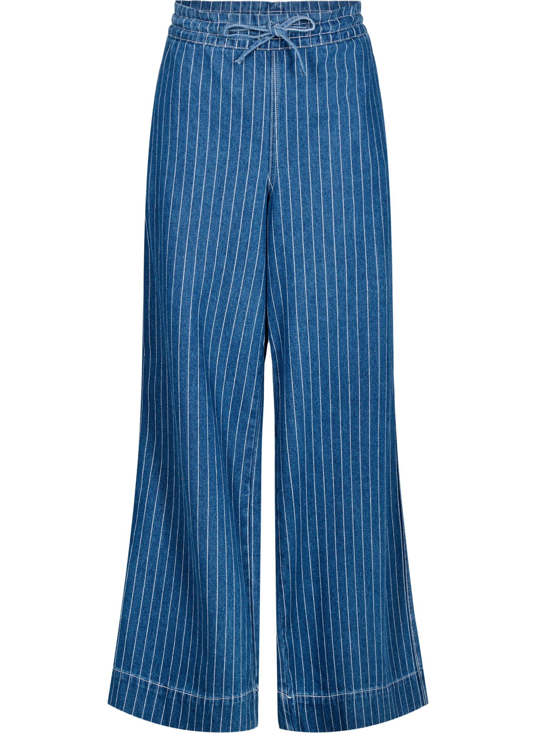 Wide-leg denim jeans with stripes