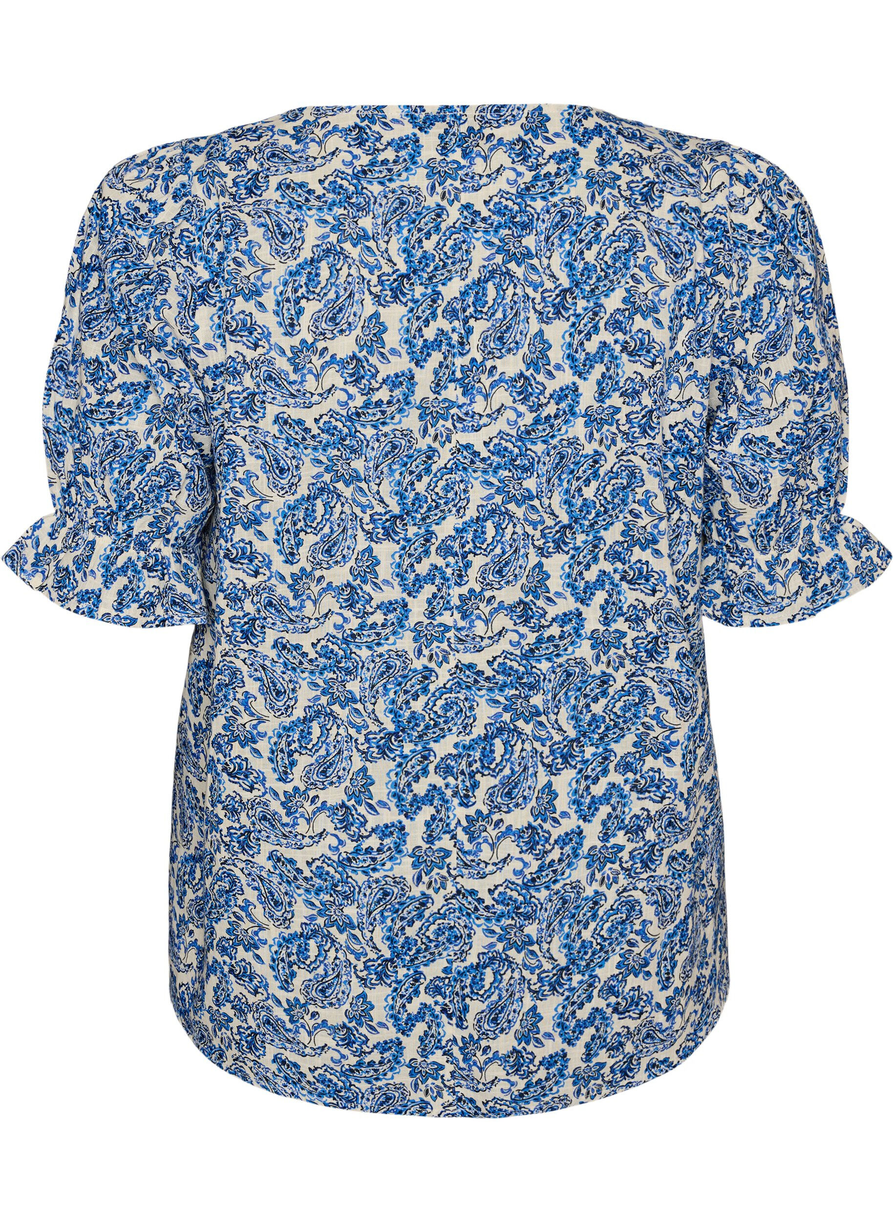 Zizzifashion Cotton blouse with a square neckline, Blue, Packshot image number 1