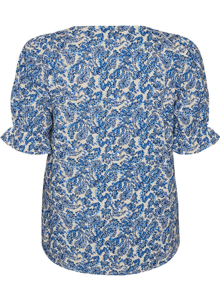 Cotton blouse with a square neckline, Blue, Packshot image number 1