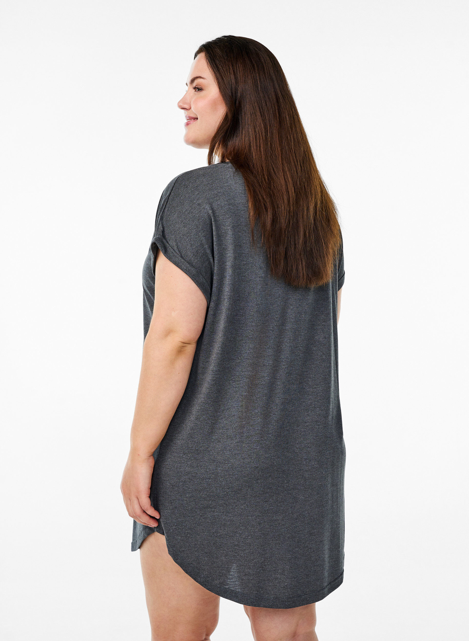 Zizzifashion Short sleeve nightgown with text print, Black, Model image number 2