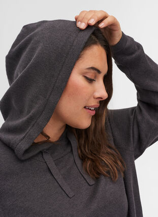Mottled knitted sweater with hood, Dark Grey Melange, Model image number 2