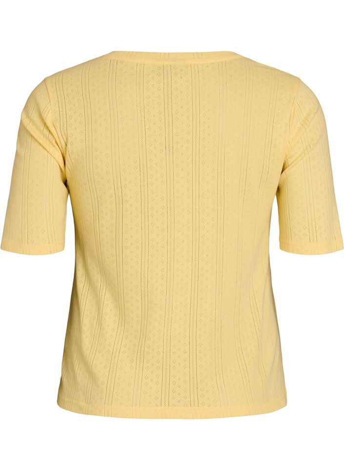 Cotton T-shirt with eyelet embroidery, Yellow, Packshot image number 1