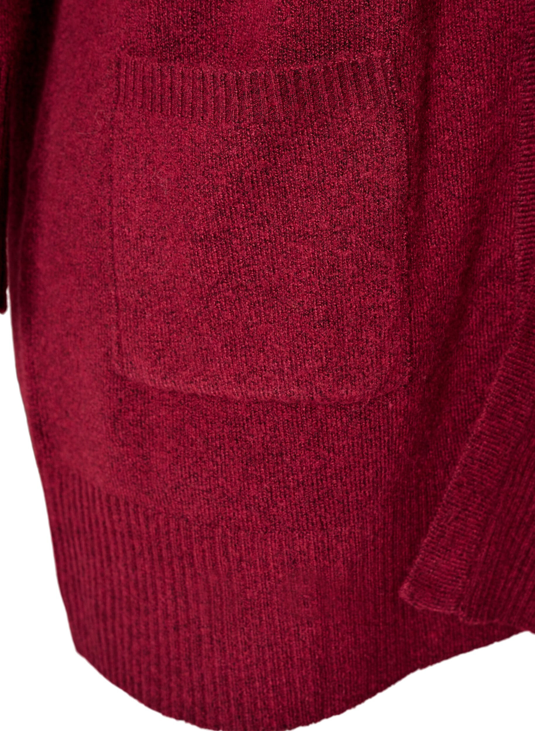 ZizzifashionRibbed Knit Cardigan with Pockets, Red, Packshot image number 3