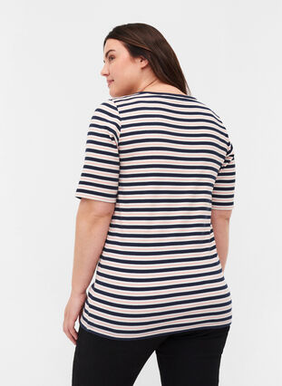 Striped, ribbed cotton t-shirt, Blue Rose Stripe, Model image number 1