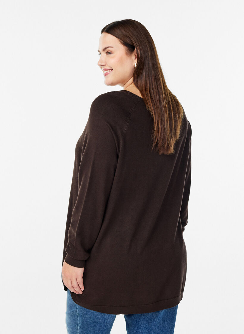 Knitted blouse with side buttons, Brown, Model image number 2