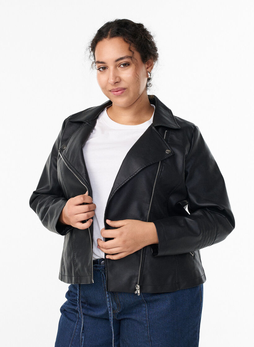 biker jacket in imitated leather, Black, Model image number 0