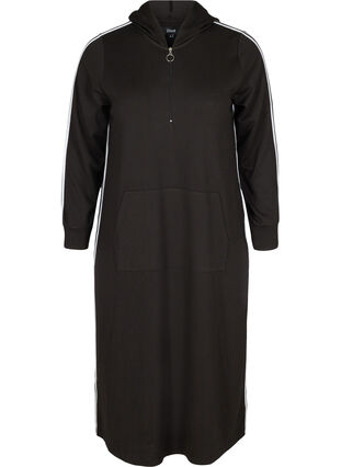Hooded sweat dress with zip, Black, Packshot image number 0