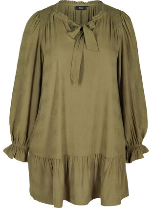 Viscose tunic with puff sleeves and a bow, Green ASS, Packshot image number 0