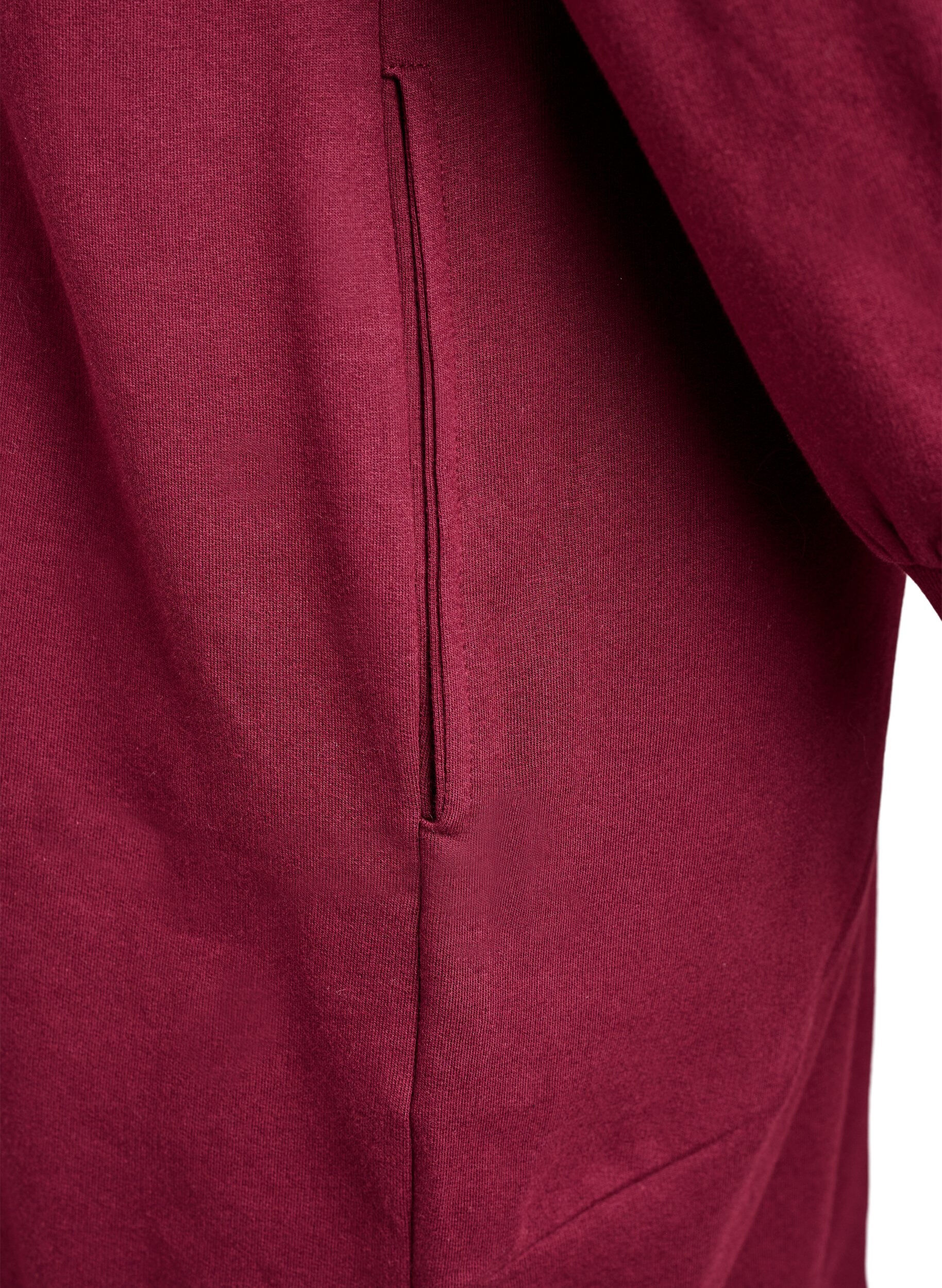 Zizzifashion Long cotton sweat cardigan with hood, Dark Bordeaux, Packshot image number 3