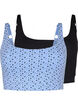 2-pack bra top in cotton with adjustable straps, Serenity AOP/Black, Packshot image number 0