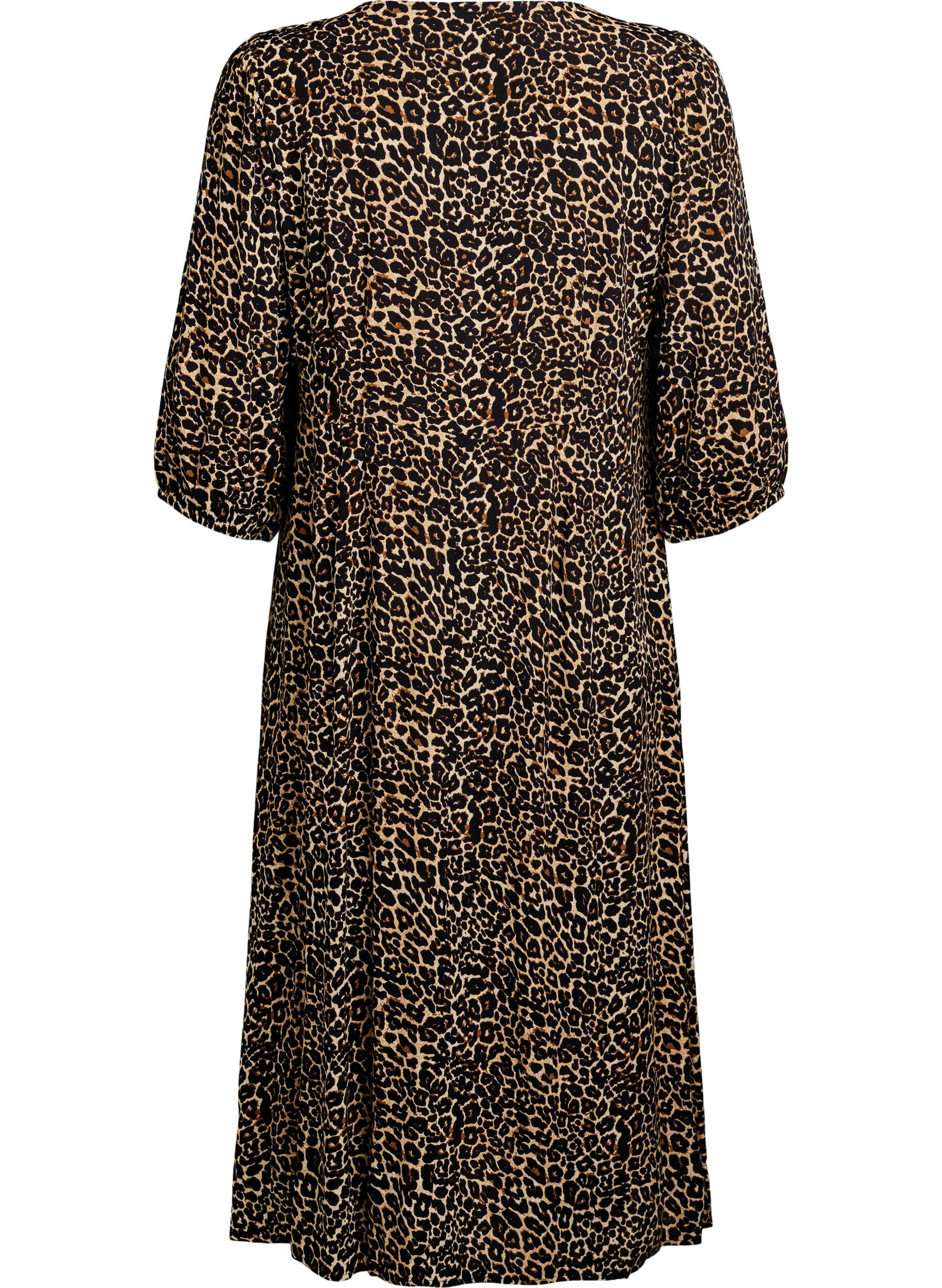 Zizzifashion Midi dress with floral print and 3/4 sleeves, Brown, Packshot image number 1