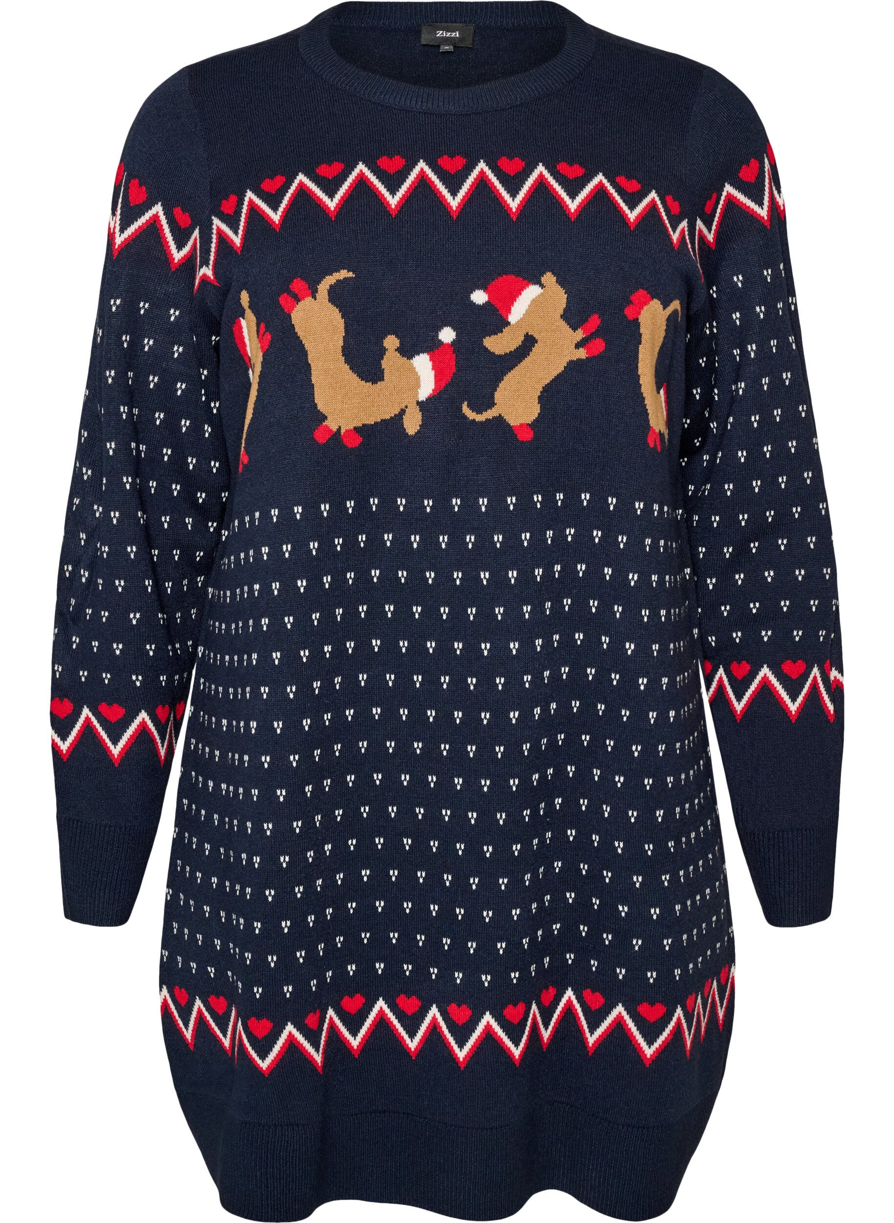 ZizzifashionShort knitted dress with Christmas motif, Blue, Packshot image number 0