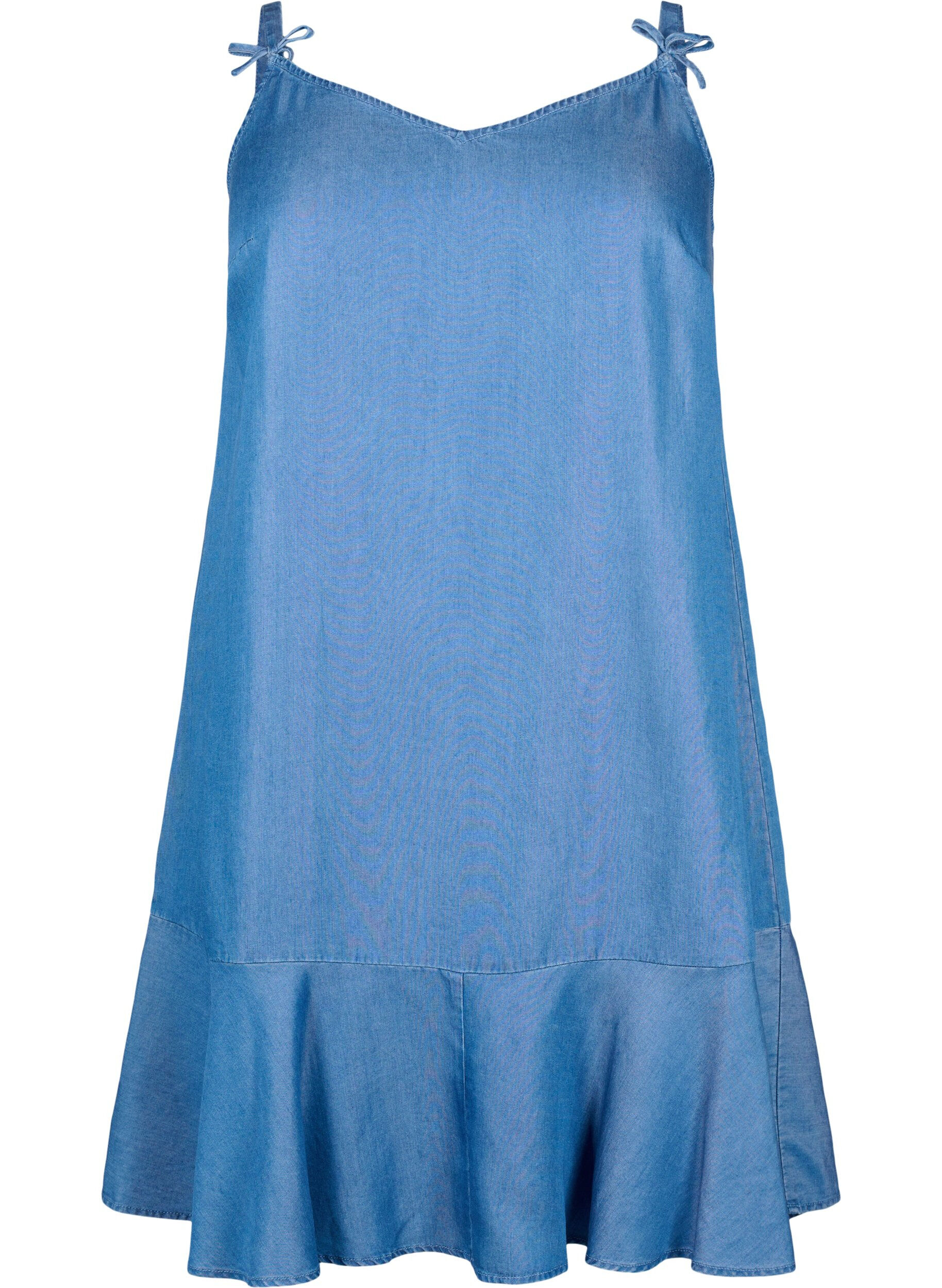 Zizzifashion Midi denim dress with spaghetti straps, Blue, Packshot image number 0