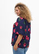 Blouse with rose print and short balloon sleeves, Blue, Model image number 2