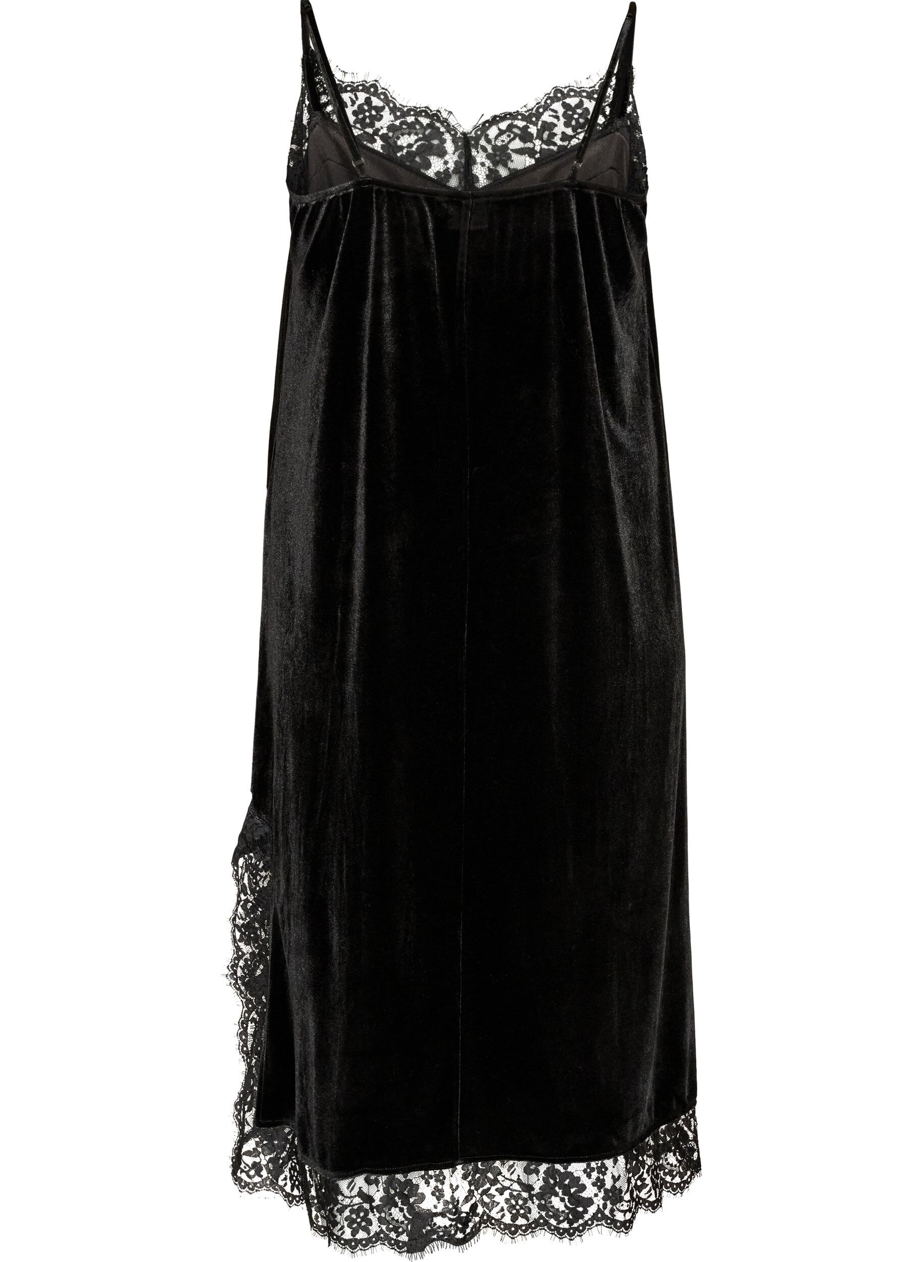 ZizzifashionVelvet dress with lace and side slit, Black, Packshot image number 1