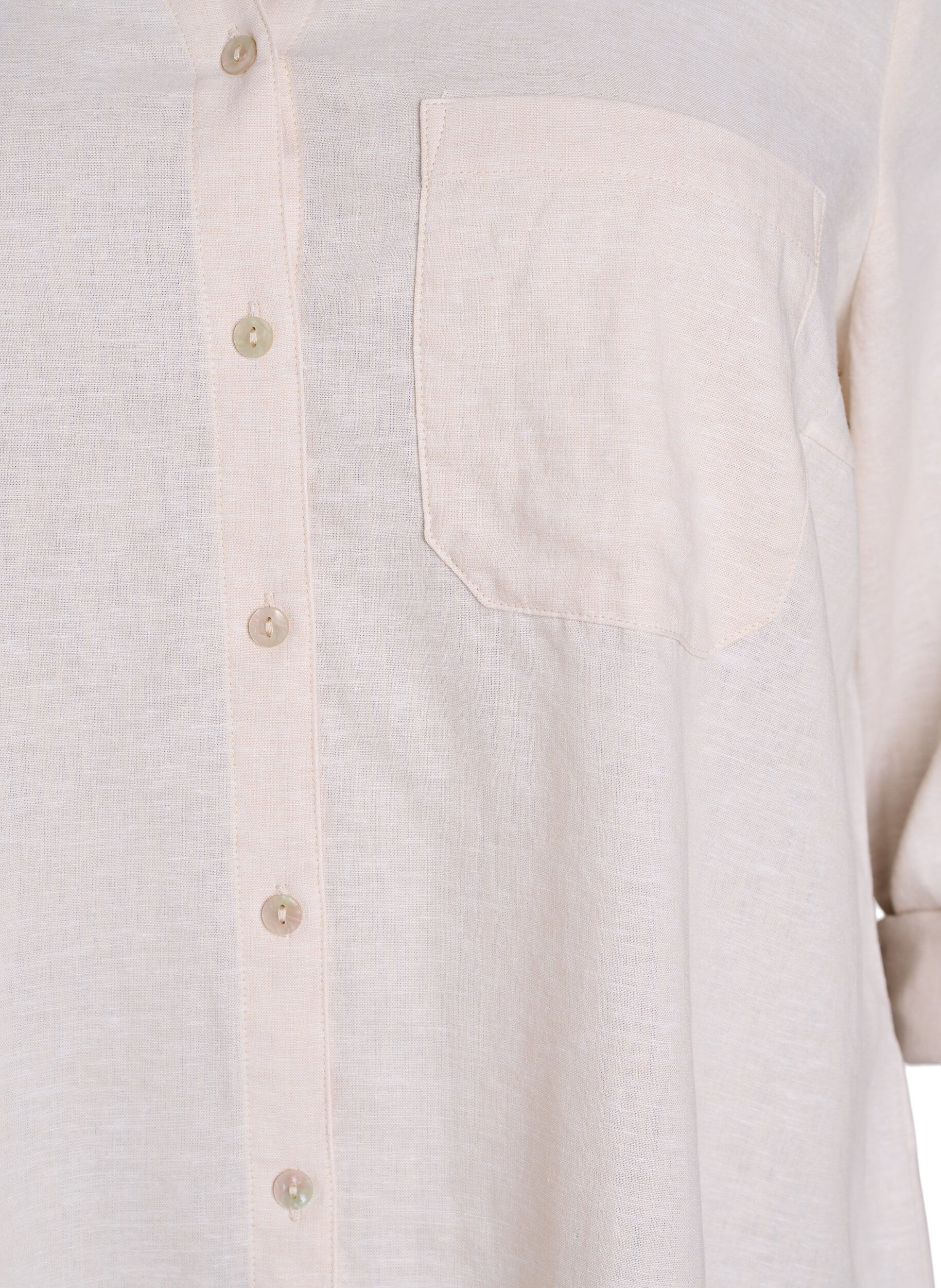 Zizzifashion Shirt in linen and viscose with 3/4 sleeves, Beige, Packshot image number 2