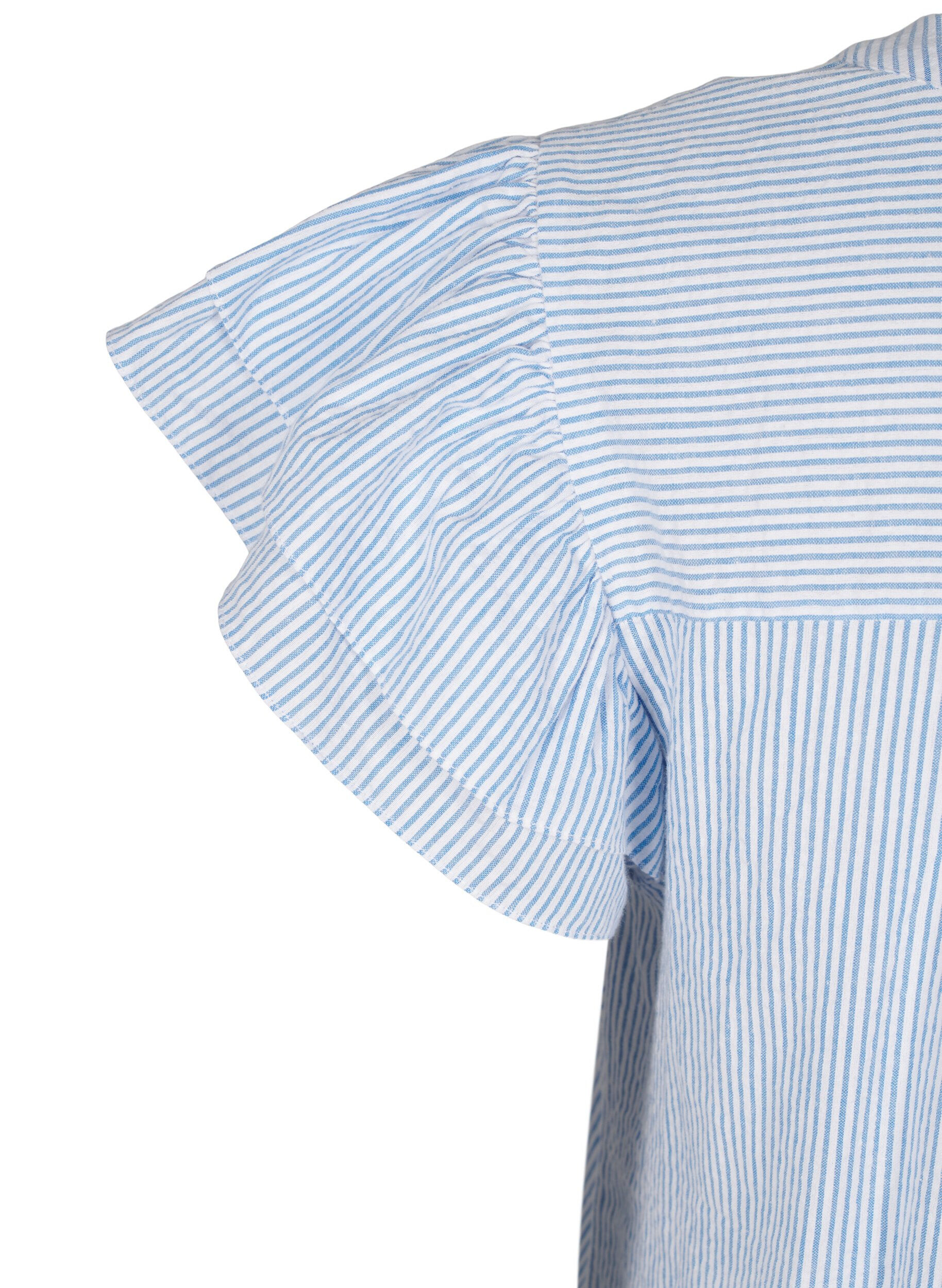 Zizzifashion Short striped dress with ruffles, Light Blue, Packshot image number 3