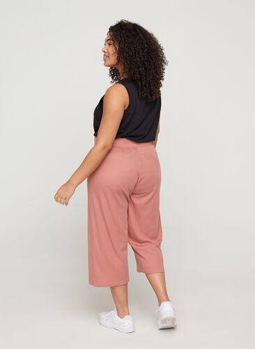 Loose culotte trousers in rib fabric, Old Rose, Model image number 1