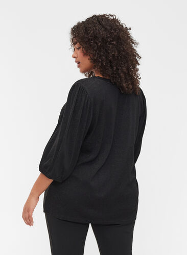 Glitter blouse with 3/4-length sleeves, Black, Model image number 1