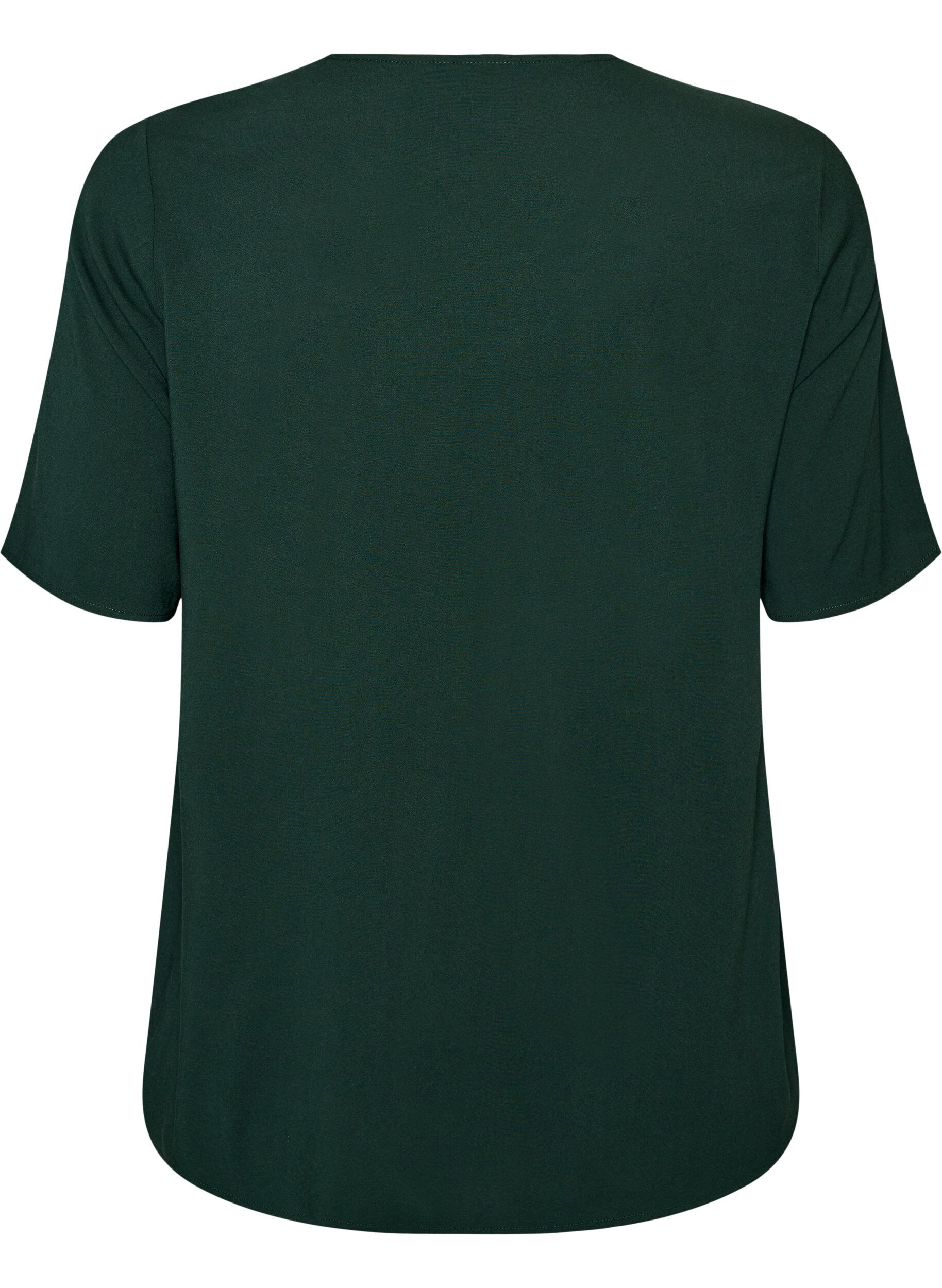 ZizzifashionShort-sleeved woven blouse with round neck, Green, Packshot image number 1