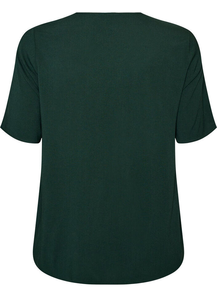 Short-sleeved woven blouse with round neck, Green, Packshot image number 1