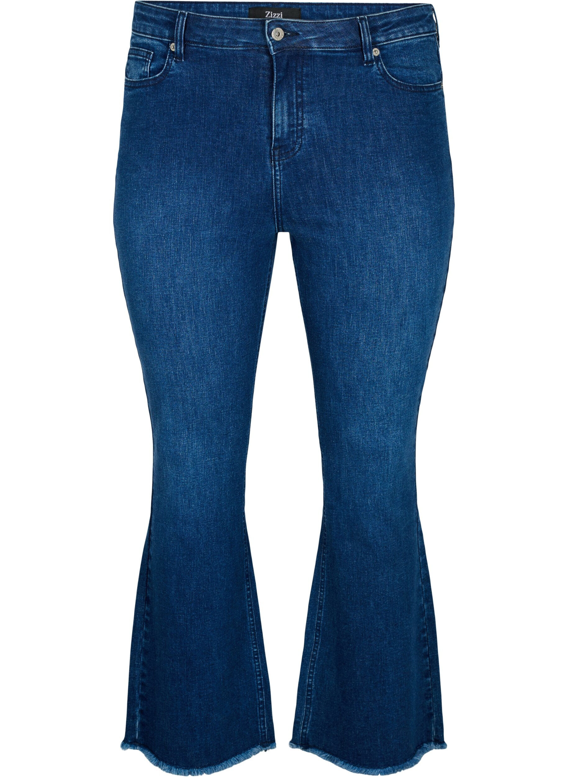 Zizzifashion Ellen bootcut jeans with raw edge, Blue denim, Packshot image number 0