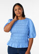 Smock blouse with a ruffle hem and boat neck, Blue, Model image number 0